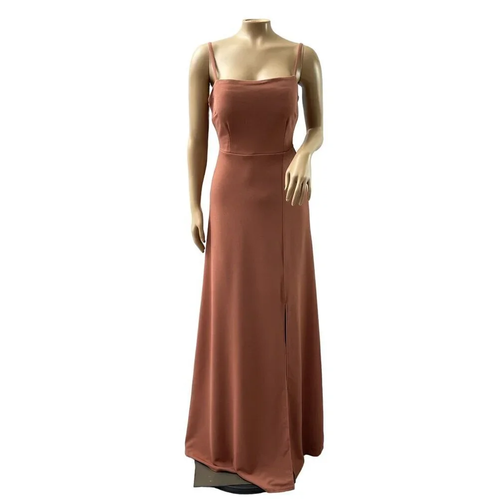 Birdy Grey Benny Crepe Maxi Formal Bridesmaid‎ Dress Cut Out Desert Rose S NWT